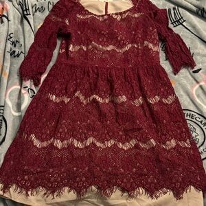 Mystree Burgundy Lace Mini Dress